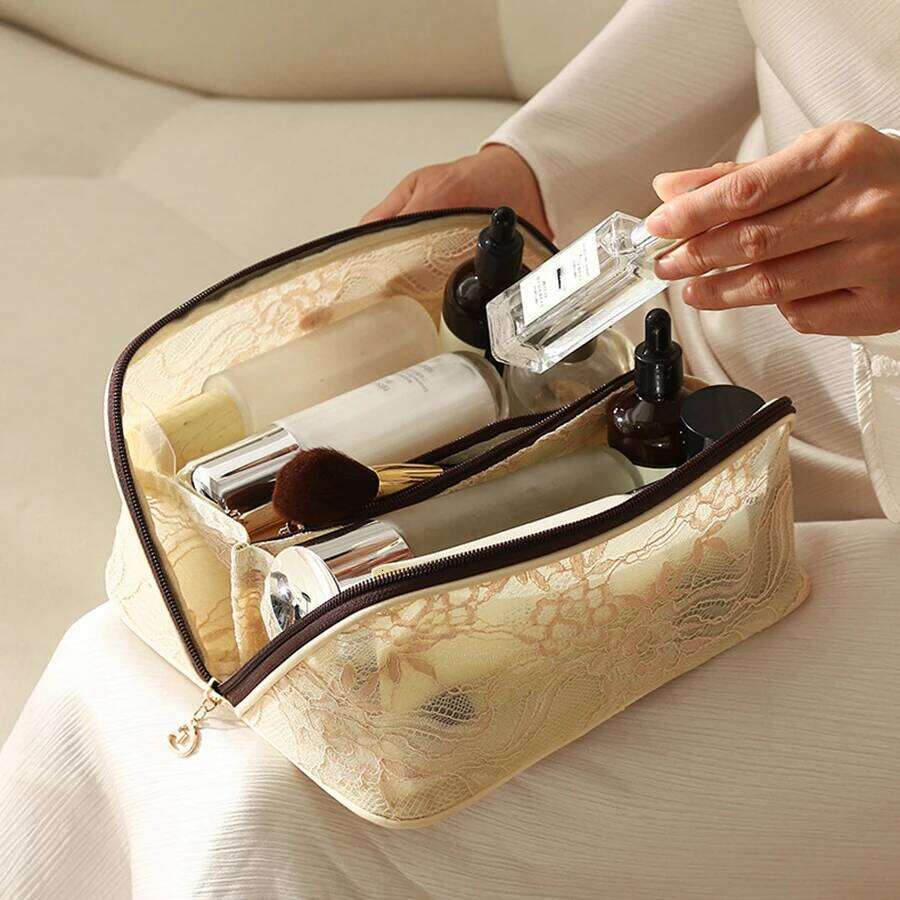 New Style Large Capacity Women's Lace Makeup Portable Outdoor Storage High Aesthetic Value Floral Pattern Cosmetic Bag Y260206