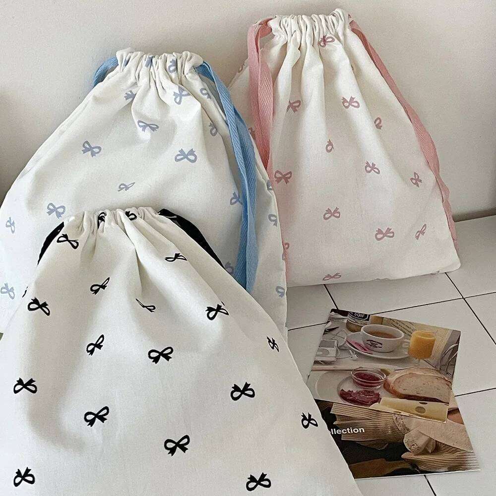 Cute Bowknot Women Makeup Drawstring Portable Pink Cosmetic Lipsticks Storage Pouch Large Capacity Bundle Bag For Girl Y260206