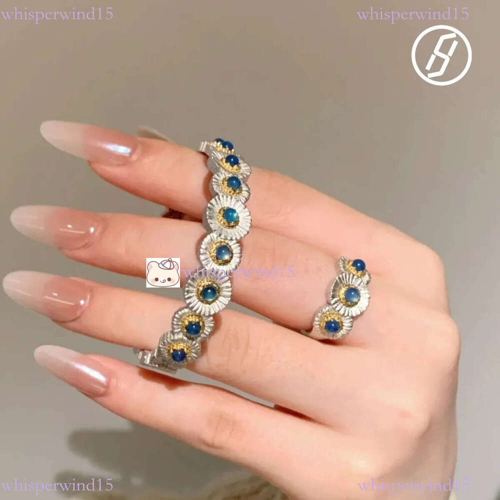 Italian Palace Craft Retro Chrysanthemum Bracelet Blue Chalcedony Flower Ring Bracelet Original Jewelry Designer Bracelet Factory Direct Sales 2aa 7d1