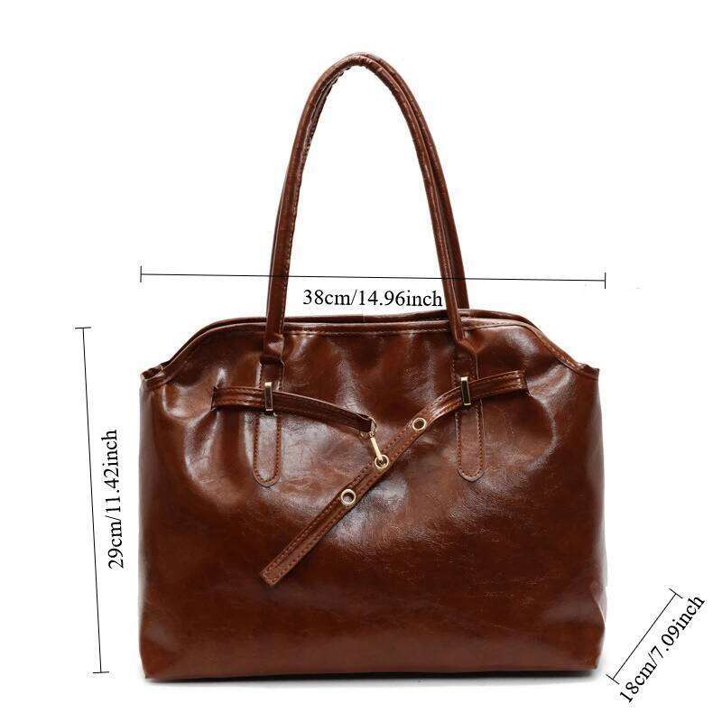 Women's Vintage Large Capacity PU Leather Tote Bag Metal Buckle Strap Accents Top - Handle Shoulder Carry Bags for Winter 2025 Y260204
