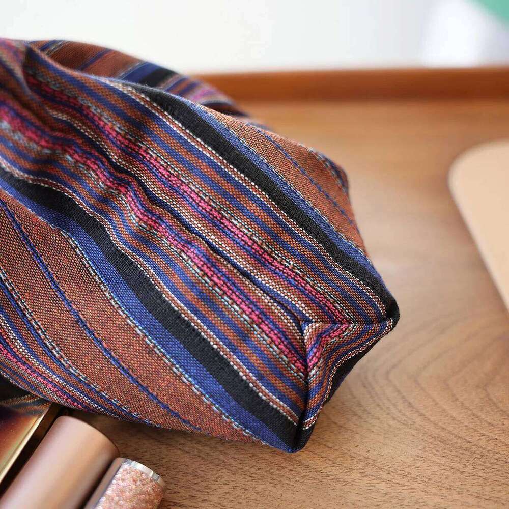 Colorful Striped Fringe Pendant Makeup Ethnic-Style Women's Zipper Travel Portable Storage Pouch Inner Liner Bag Clutch Y260206