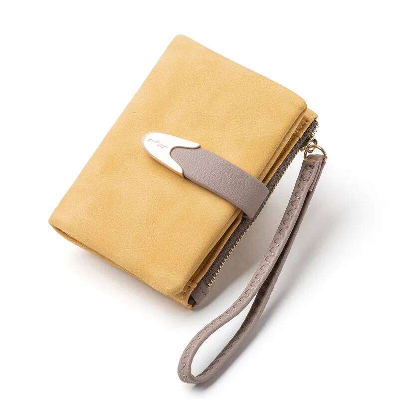 PU leather short small with buckle folding zipper, student coin purse, square matte portable hand-held wallet Y260206