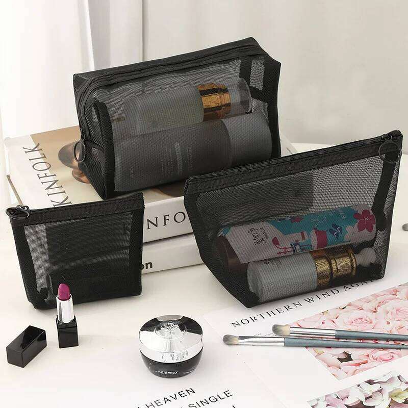 Fashion Transparent Mesh Makeup Bag Women Mini Simple Cosmetic Lipstick Storage Organizer Pouch Portable Nylon Ladies Handbag Y260206