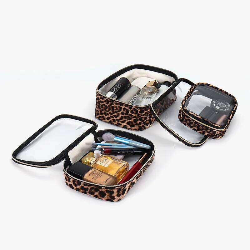 Waterproof Large Capacity Leopard Print Clear Makeup Bag Portable Travel Toiletries Storage Cosmetic Organizer with Zipper Y260206