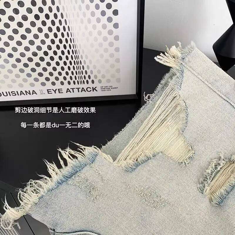 Ripped Denim Women 2026 Summer New Sexy Hole Wide-leg Jeans A-shaped Hot Pants High Waisted Shorts XJ260206