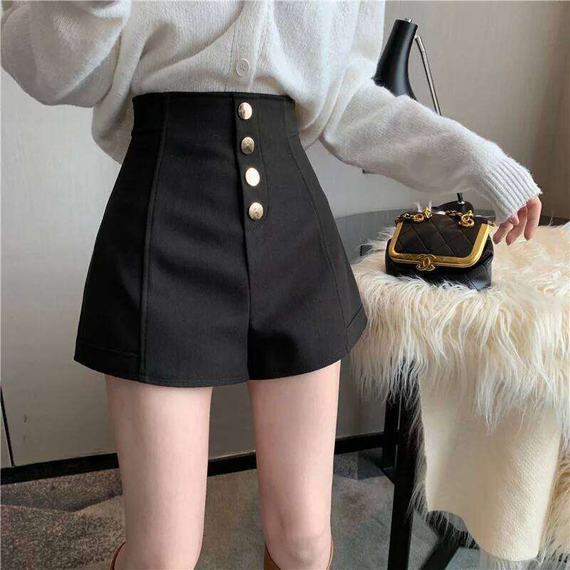 Black Shorts Women Spring Summer New Wide Leg Pants High Waist Single BreastedAApricot casual hot pants XJ260206