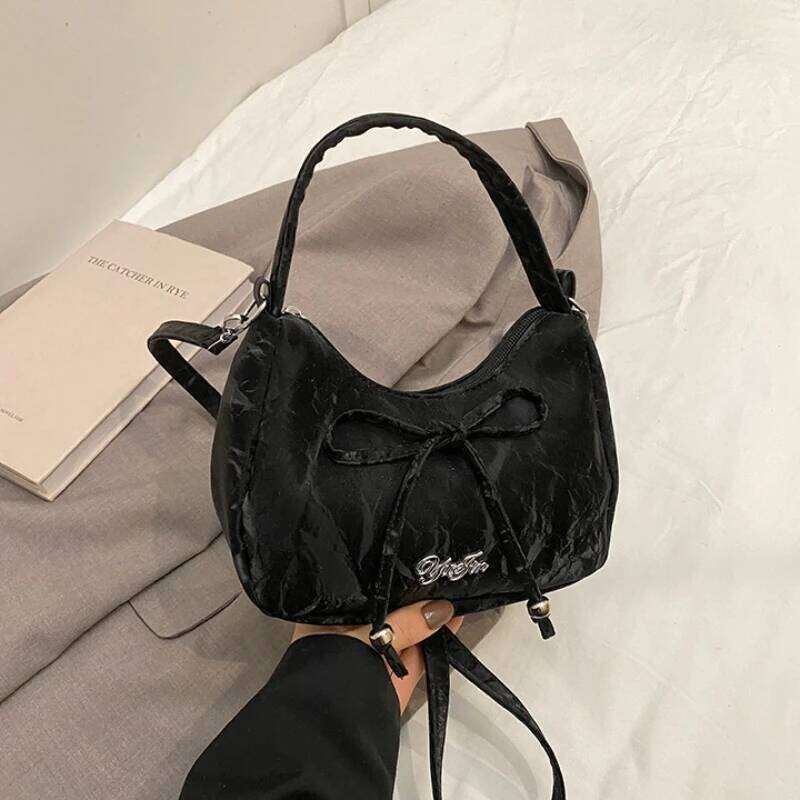 Solid Color 2025 New Large Capacity Bow Bags, Fashionable and Versatile Underarm Shoulder Bag, Casual Commuting Women's Handbag Y260205