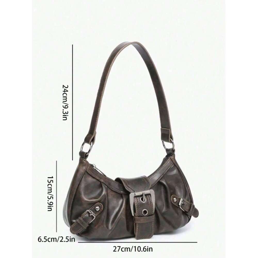 Y2K retro soft matte leather motorcycle with studs, straps, and pleated cloud decoration, can be worn as a shoulder bag or u Z260207 - view 4