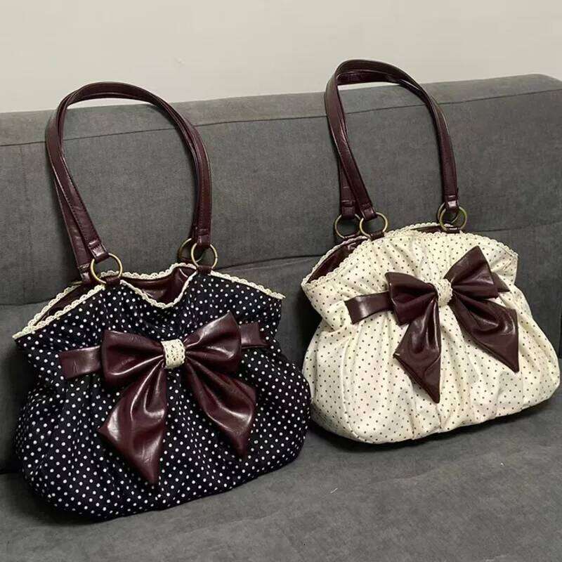 Polka Dot Bows Vintage Handbag Patchwork Y2k Shoulder High Capacity Casual Underarm White Lace Chic Commuter Women's Bag Y260205