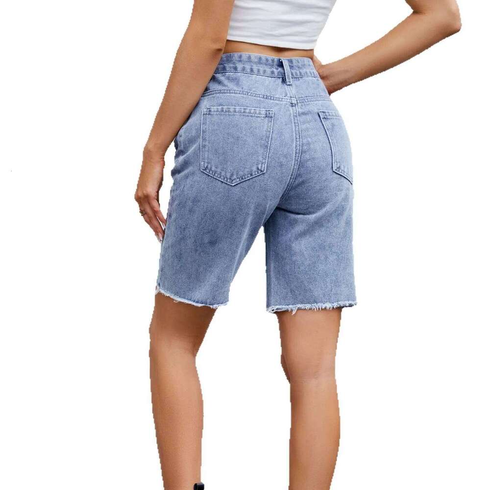 Irregularly Waisted Women's Denim Shorts. Spring and Summer New Fashion Solid-color Casual Loose Straight-leg Mid-length Jeans XJ260206