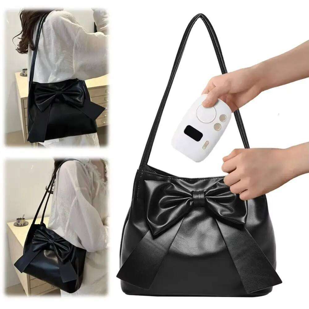 Elegant Solid Color PU Bow Shoulder Korean Style Bucket INS Tote Portable Luxury Fashion Underarm Bag Women Y260205