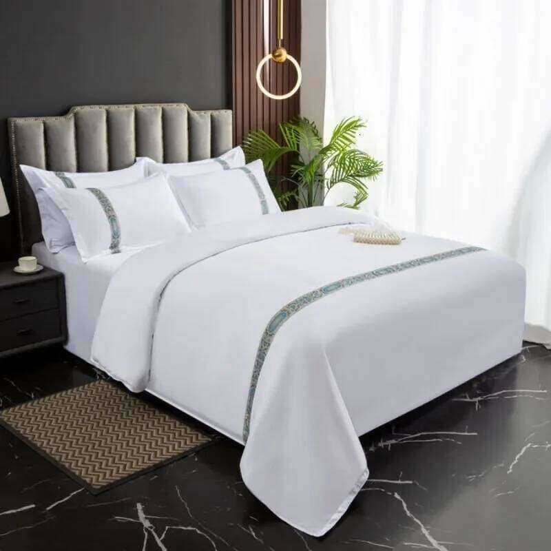 New 140g twill thickened four-piece linen pure white single quilt set webbing hotel bed and breakfast XJ260206
