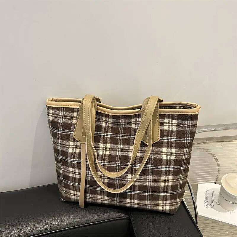 Fashionable and stylish plaid large capacity commuting 2024 new casual design tote shoulder bag Y260205