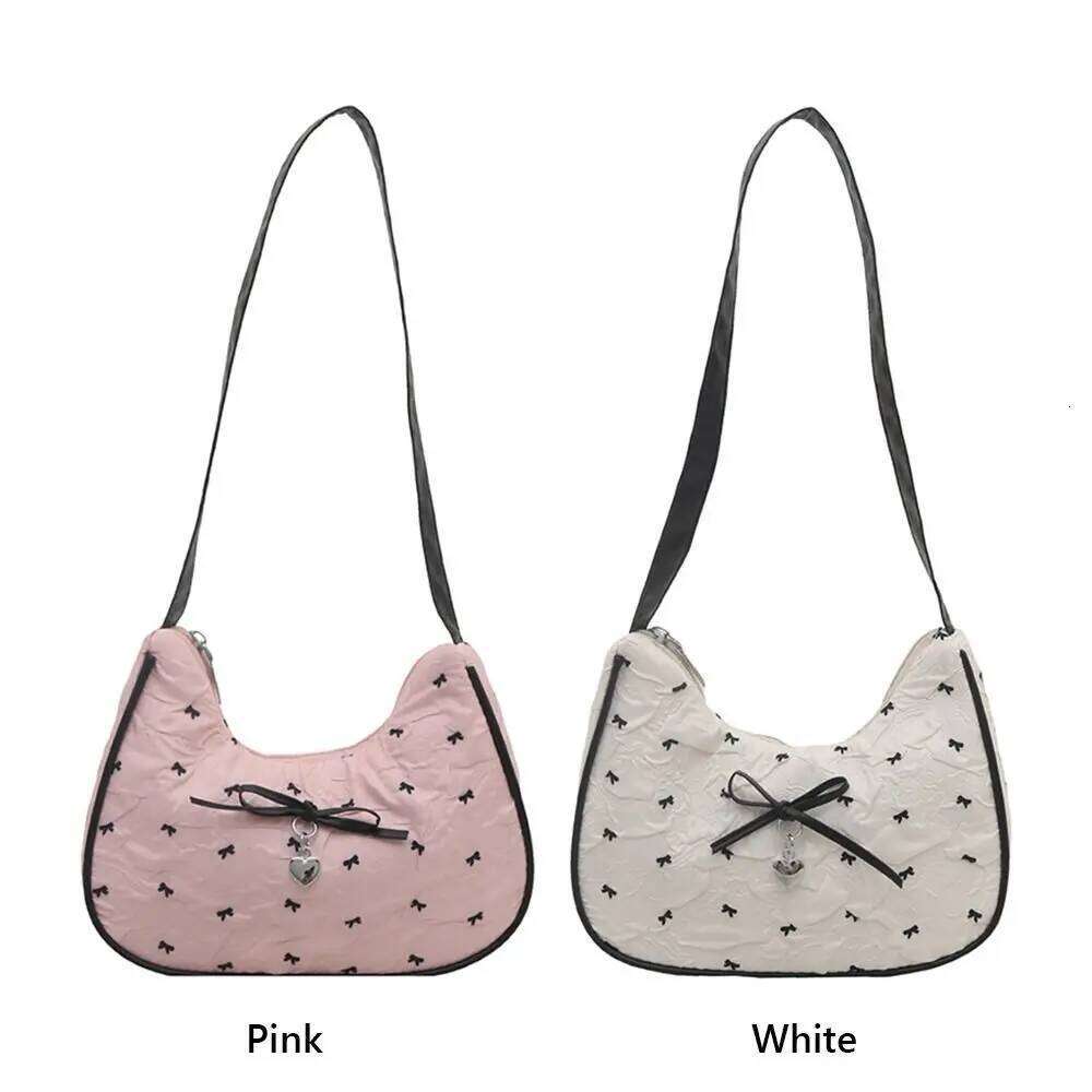 Creative Pink White Shoulder Large Capacity Casual Satchels Bowknot Underarm Bag Teenage Girls Z260207 - view 6