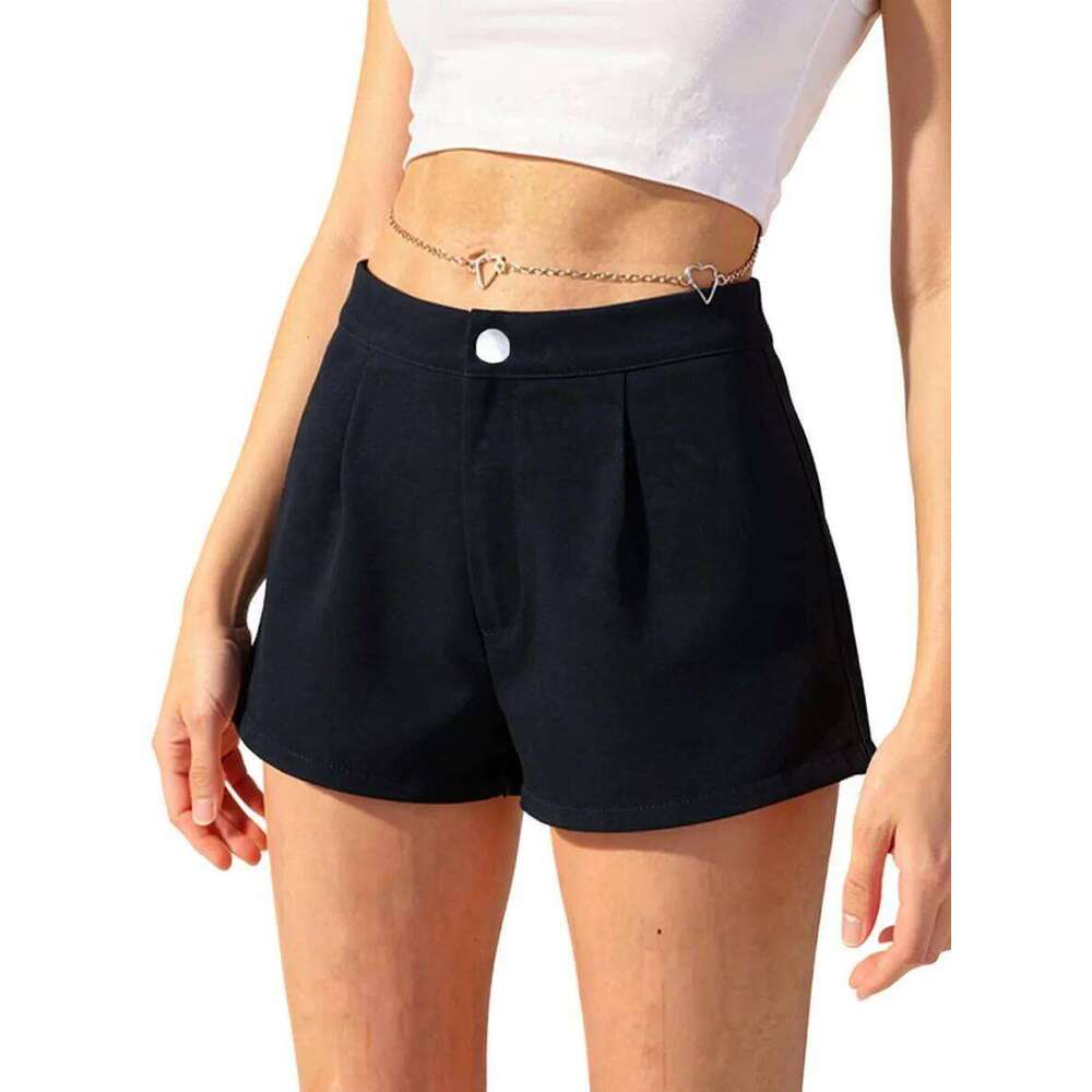 Womens Versatile Black Shorts Spring Summer Casual Fashion High Waist Slim Fit Lightweight Solid Color Daily Office Bottoms XJ260206