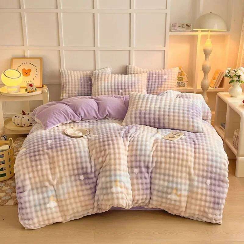 2024 New Milk Printed Bubble Four-piece Set Class A Winter Thickened Quilt Cover Sheet Baby Fleece XJ260206