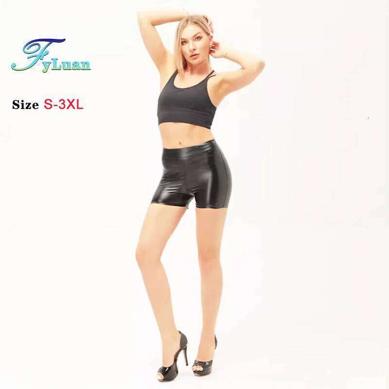 New Black Tight Leather Pants Women Pu Fashion Woman Hotpants Sexy Yoga Leggings High Waisted Nightclub Hot Shorts XJ260206