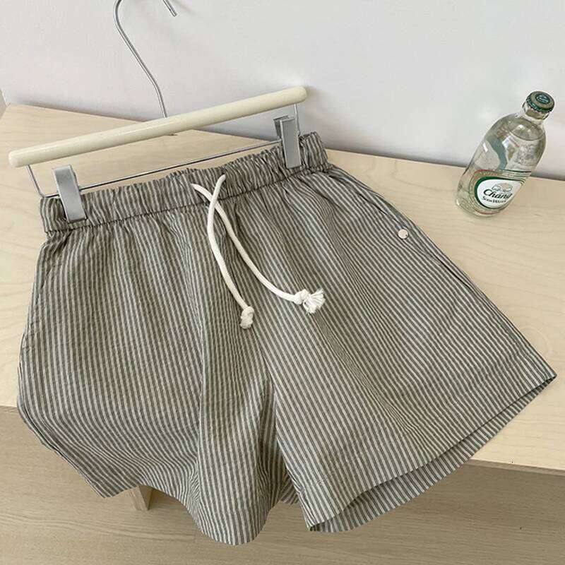 Unisex Summer Shorts Striped Thin Loose Wide Leg Casual Hot Pants Indoor Outdoor Versatile Wear XJ260206