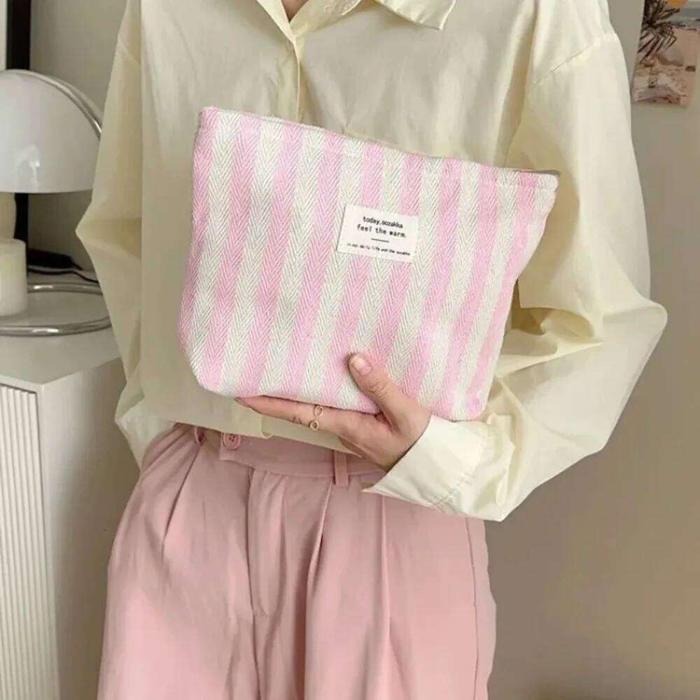 Simple Stripe Women Cosmetic Portable Small Bag Makeup Case Storage Handbag Travel Pouch Organizer for Lady Y260206