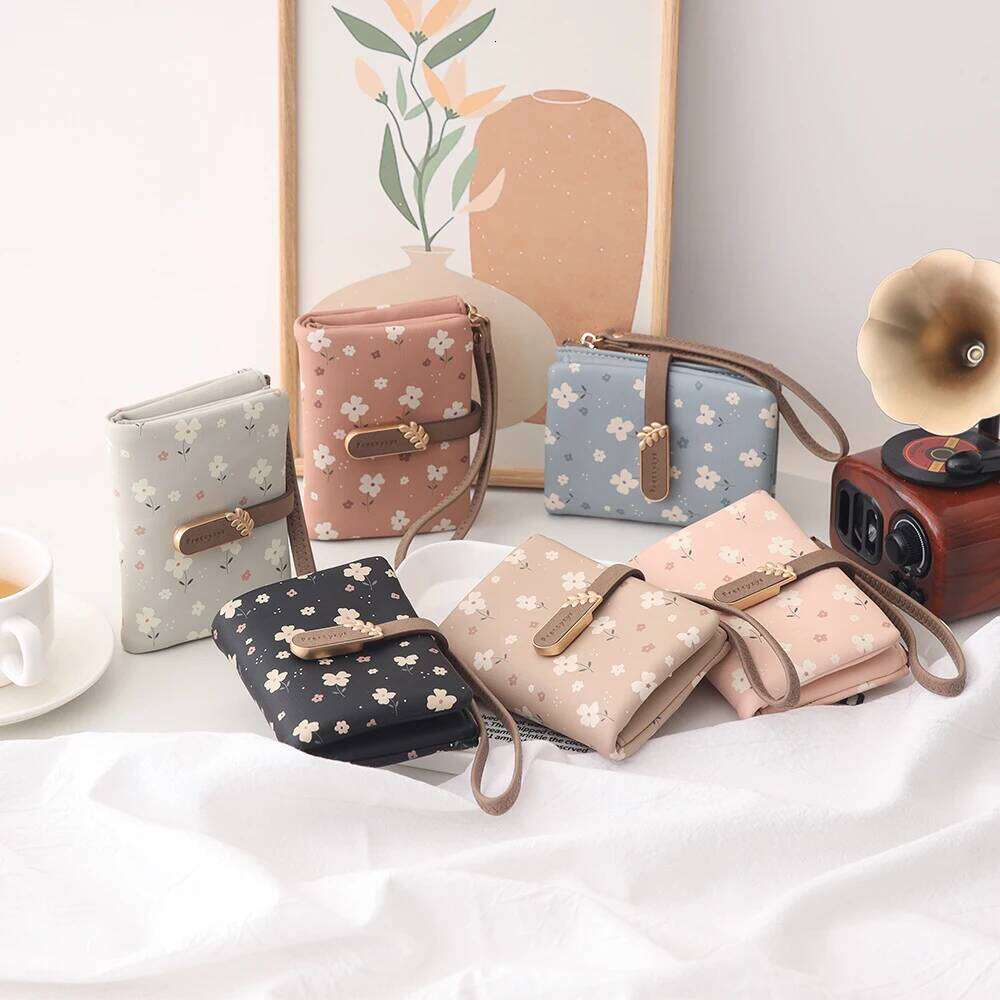Short for women 2024 spring/summer new Korean PU printed zipper buckle collapsible multi-function long purse can be wrist Y260206