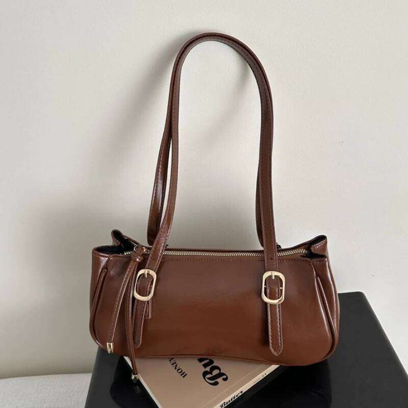 Vintage Solid Color PU Shoulder Bags for Women Large Capacity Portable Ladies Handbags Simple Thread Design Female Underarm Bag Y260205