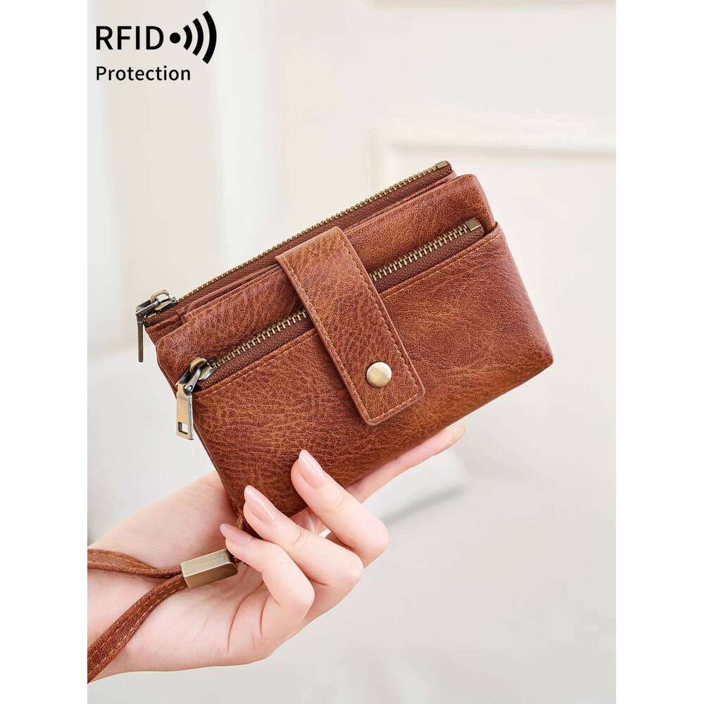 Women's Coin Purse RFID Anti theft brush Tri-Fold Large Capacity Short Wallet Minimalist ID Credit Card Holder Y260206