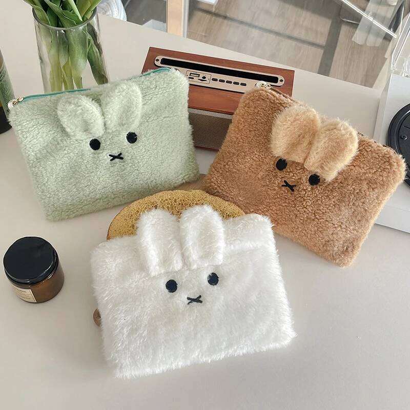 Cute Cartoon Rabbit Plush Cosmetic Storage Women Portable Coin Makeup Tool Pencil Case Handbag Girl Fashion Jewelry Bag Y260206