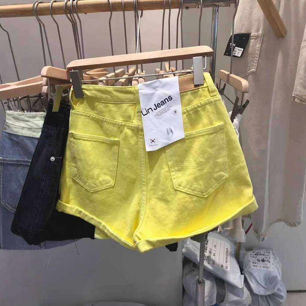 Lemon Yellow Denim Women's 2026 New High Waist Wide Legs Thin Hot Pants Jean Shorts XJ260206