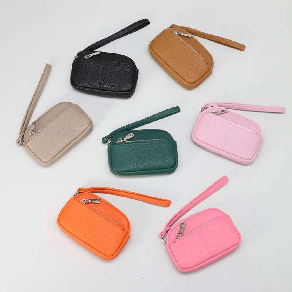 1Pc Portable PU Leather Women Mini Wallet Storage Solid Color Students Coin Purse Large capacity Zipper Wrist Key Bag Y260206