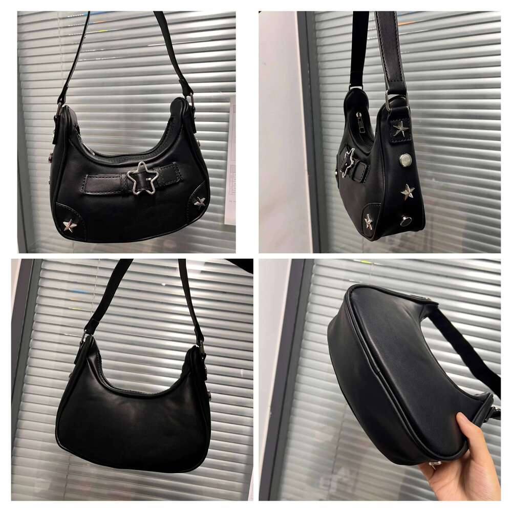 Vintage Star Handbags for Women Fashion Hobos Shoulder Underarm Ladies Clutch Pu Leather Female Armpit Purses Y2k Cool Bag Y260205