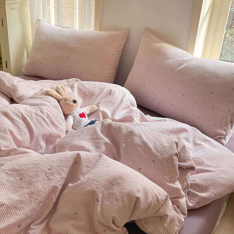 Korean Style Bedding Sets 2025 New Twin Full Queen Size Sheet Love Heart Duvet Cover Set Pillowcase Bed Linen No Filler XJ260206