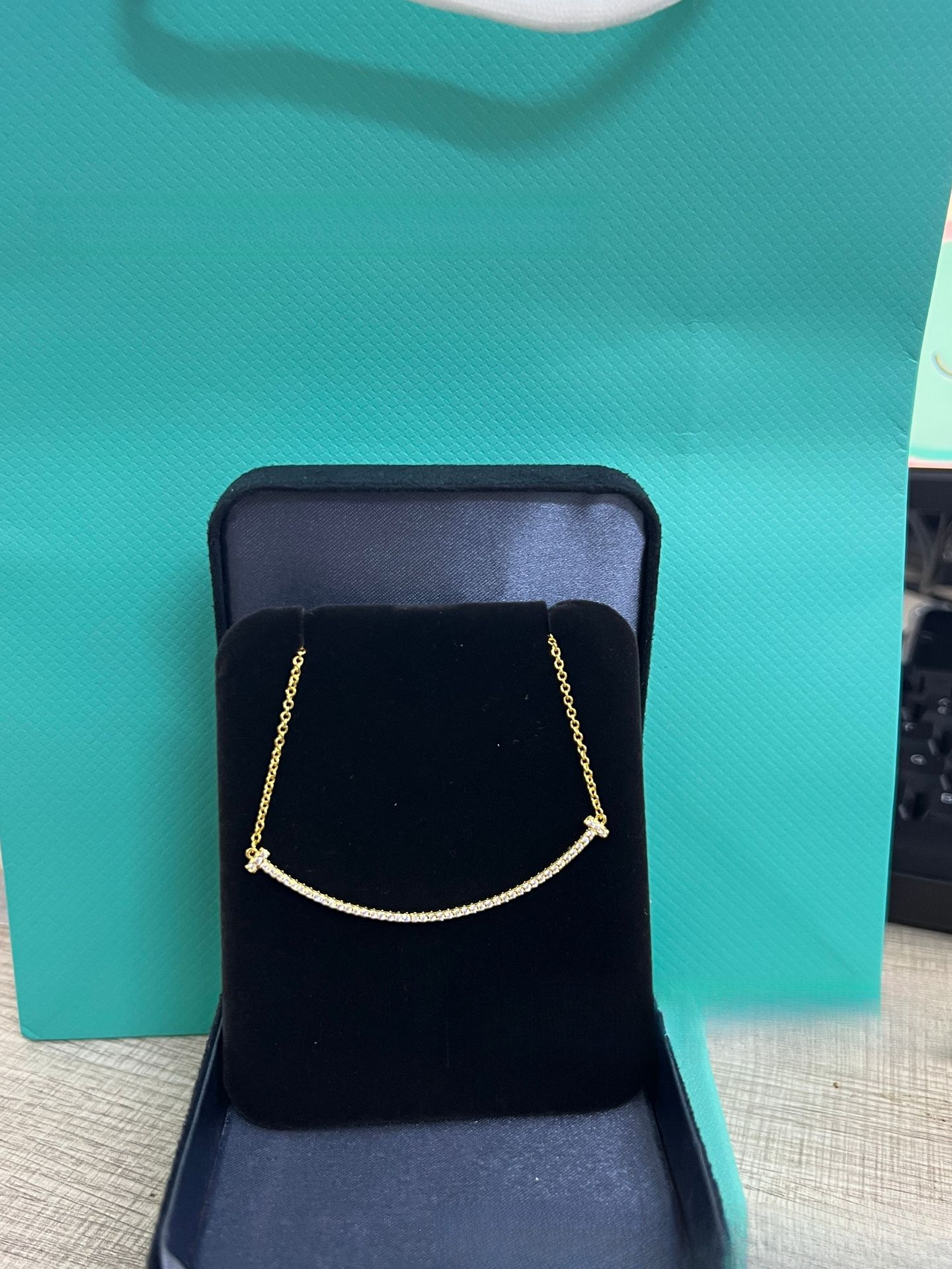 Tiffnaylie Necklaces High Version Smile Necklace Full Diamond Plated 18K Rose Gold Double T Tiffamylys Collarbone Chain Versatile Gift Girlfriend's Birthday