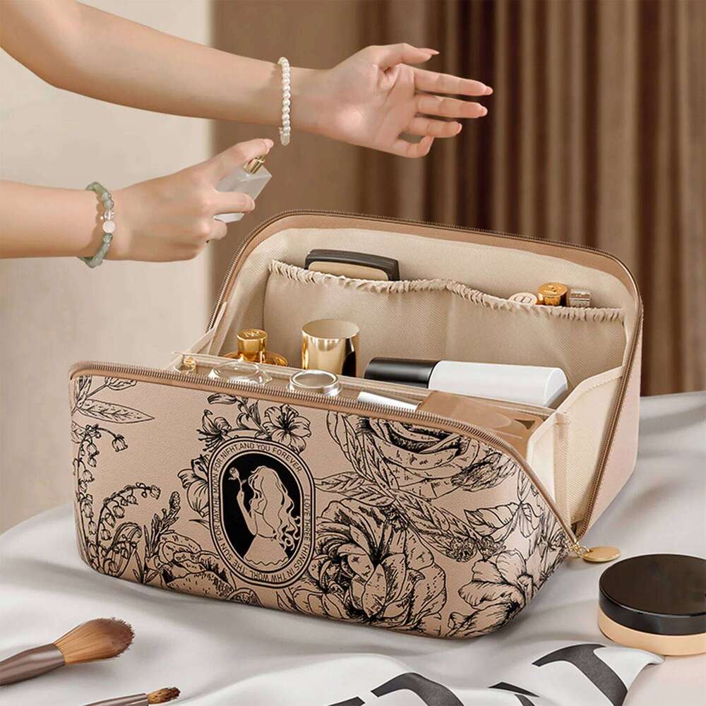 Fashion Women's Cosmetic Bags PU Waterproof Makeup Large Capacity Handheld Stylish Pillow Travel Toiletry Bag Y260206