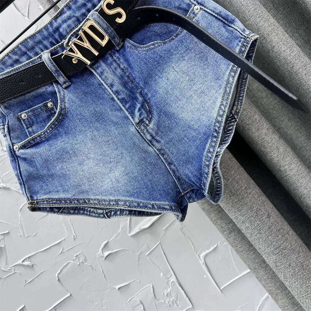 Blue High Waisted Denim Summer Women's Buttocks Elastic Jeans Shorts XJ260206