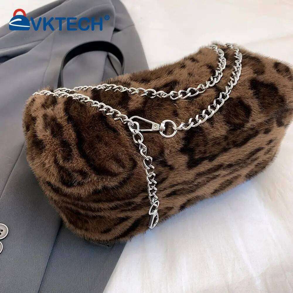 Plush Leopard Crossbody with Chain Underarm Soft Commuter Bag for Women Work Shopping Travel Daily Z260207 - view 6