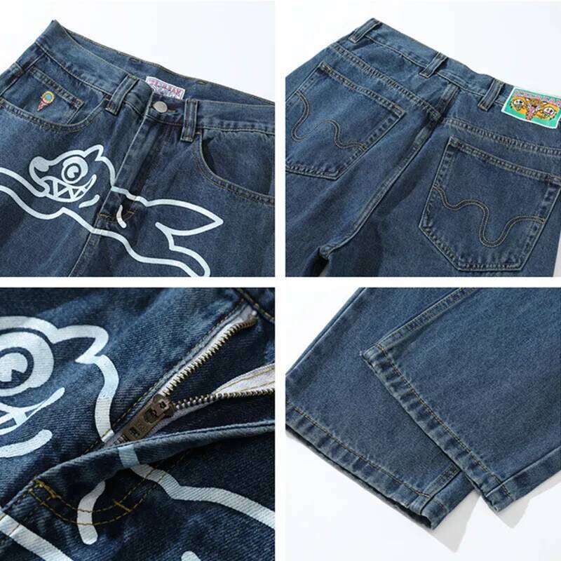 2024 Ropa Y2K Fashion Flying Dog Print Cowboy Baggy Jeans Pants For Men Clothes Streetwear Gothic Denim Trousers Pantalon Homme X260207