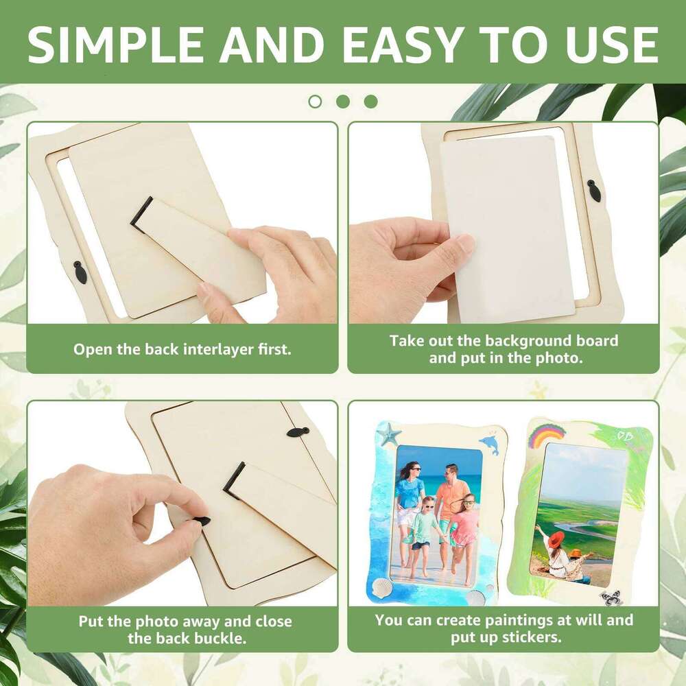 10Pcs Unfinished Wooden Frames Wavy/Rectangle Holder DIY Painting Crafts Photo Display Stand Home Office Desktop Decor S260205