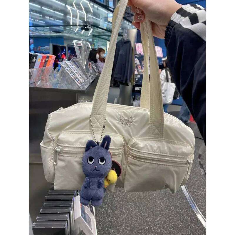 JIAERDI Harajuku Beige Shoulder Bags Women Hot Girls Nylon Pocket Casual Handbag Female Vintage Fashion Y2k Underarm Bag Chic Y260205