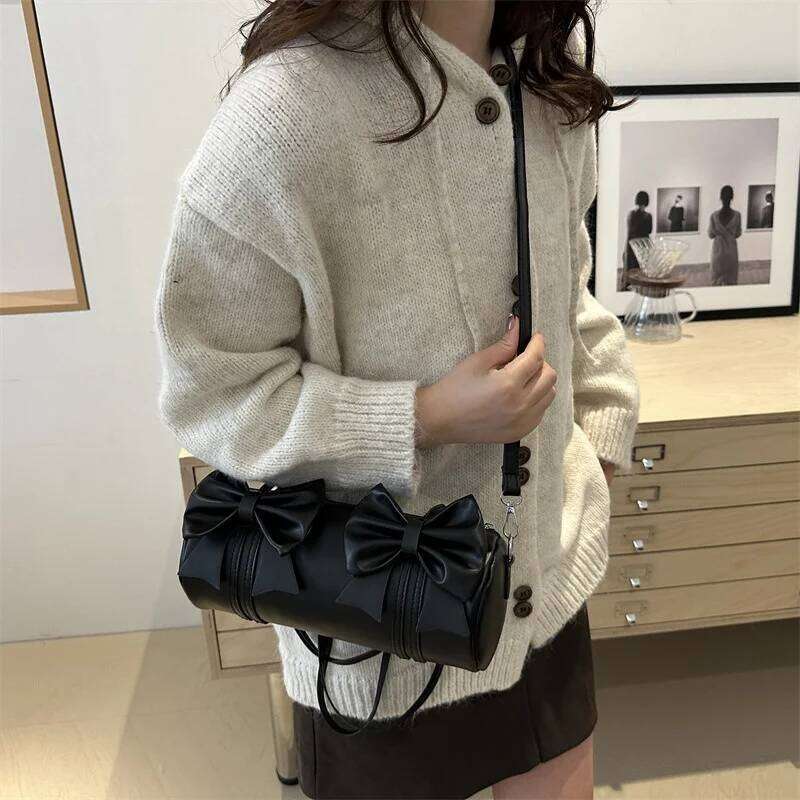 Bow Crossbody Women Fashionable Adjustable Strap Small Handbag with Zipper for Work Travel Shoulder Bag Y260205