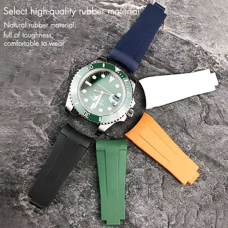 Curved End Rubber Watchband 18mm 19mm 20mm 21mm 22mm for Rolex Submariner GMT Daytona Datejust Explorer 2 Silicone Watch Strap Z260207