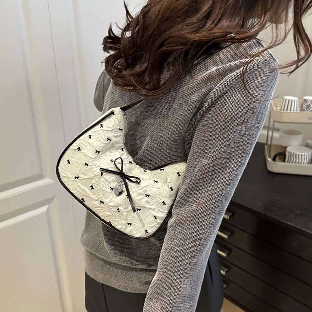 Creative Pink White Shoulder Large Capacity Casual Satchels Bowknot Underarm Bag Teenage Girls Z260207 - view 5