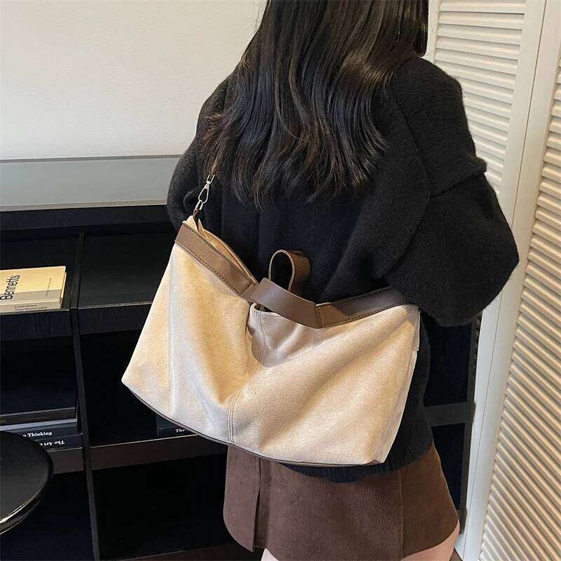 Retro Suede Handbag Autumn Winter Women's New Versatile Travel One Shoulder Bags Casual Large Capacity Commuter Tote Bag Y260204