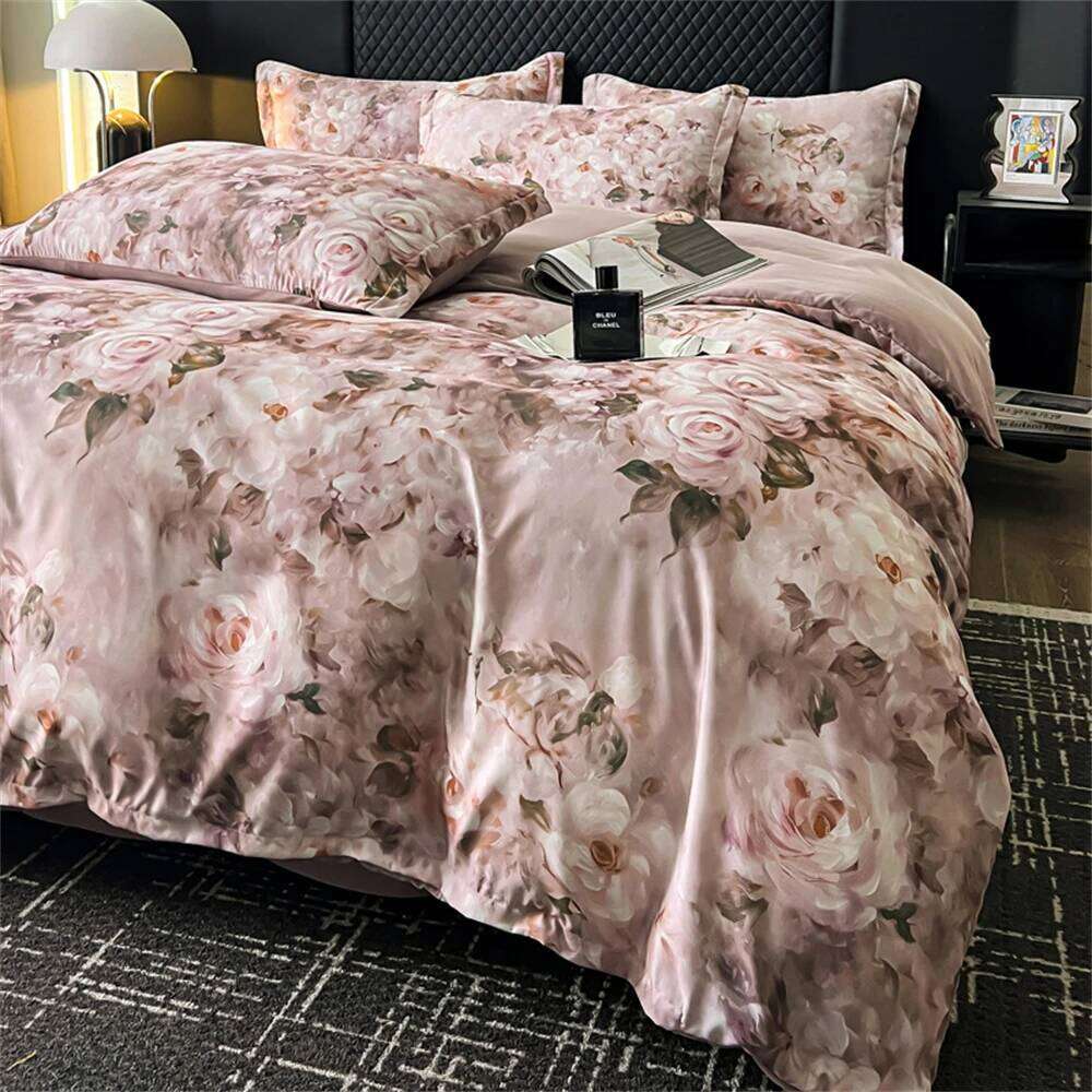 Luxury Plant Flowers Bedding Soft Bedroom Decor Comforter Duvet Cover Pillowcase Bed Sheet Washed Cotton Four Piece Set XJ260206