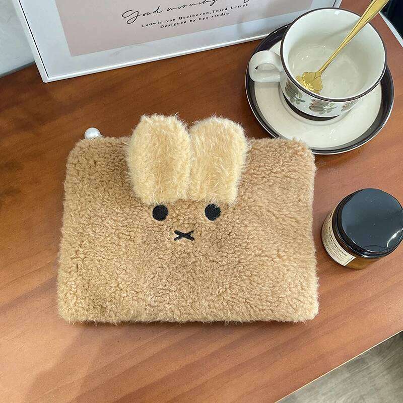 Cute Cartoon Rabbit Plush Cosmetic Storage Women Portable Coin Makeup Tool Pencil Case Handbag Girl Fashion Jewelry Bag Y260206