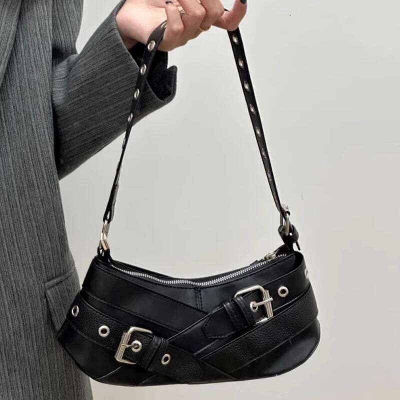 Gothic Punk Style Women's Cool Shoulder Bags Luxury Design Pu Leather Ladies Handbag Fashion Hot Girls Underarm Bag Y2k Purses Y260205