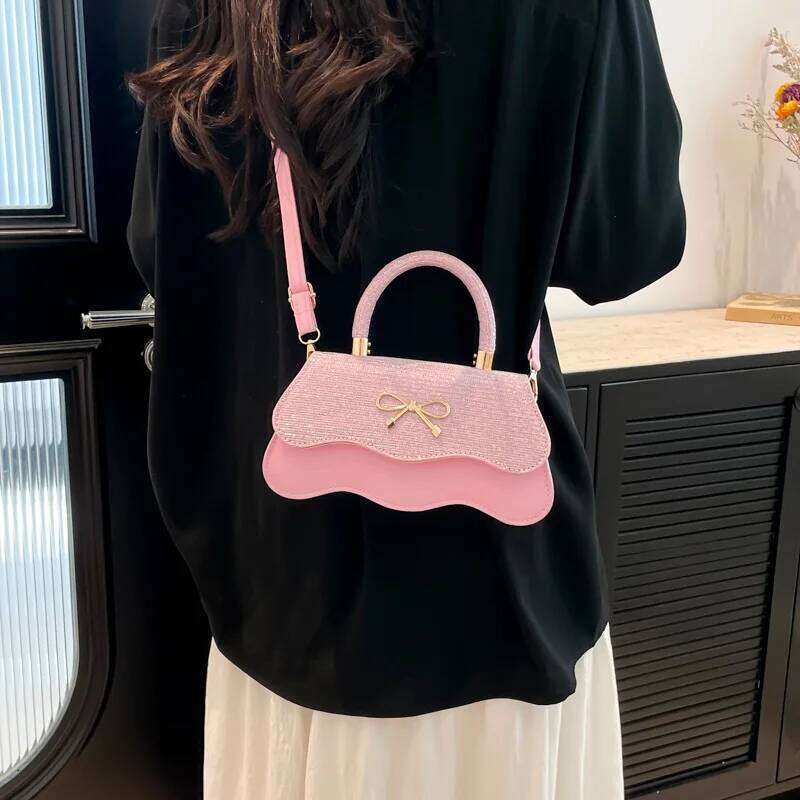 Retro Casual Bow Women's Square Shoulder Bags Trendy Ladies Pu Leather Handbags Purse Sequined Design Female Crossbody Bag Y260205