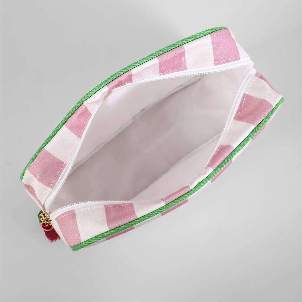 Striped Portable Cosmetic For Women Tassel Zipper Makeup Bag Large Capacity Storage Pouch Bags Y260206