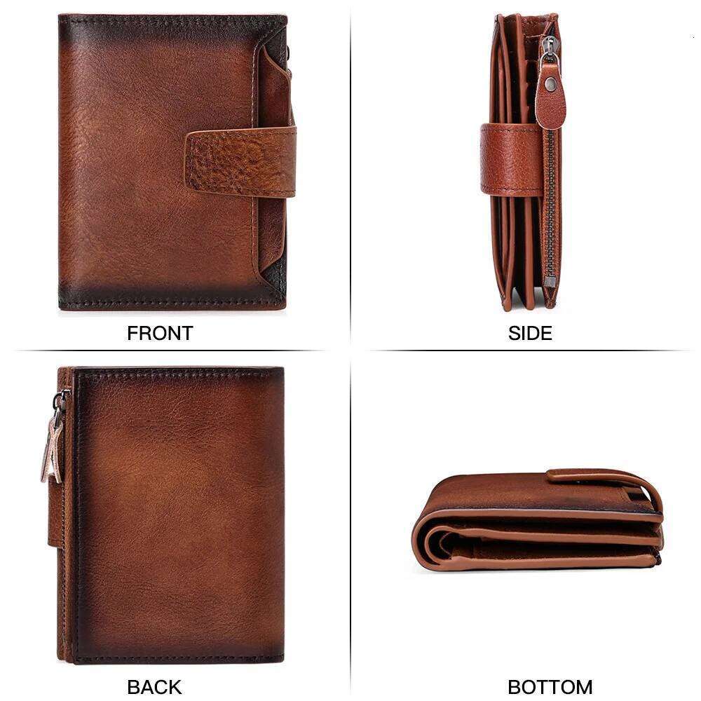 RFID Men Short Leather Men's Head Layer Cowhide Fashion Casual Wallet Coin Purse Driver's License CardHolderWallet Y260206