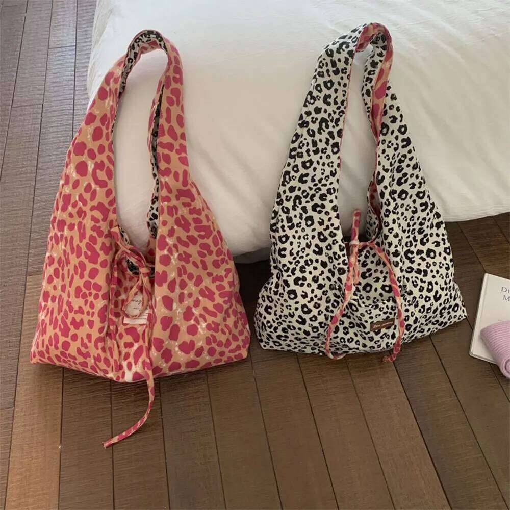 Stylish Handbag for Women, Double Sided Leopard Print Tote Bag, Fashion Bow Large Capacity Shoulder Bag Y260205