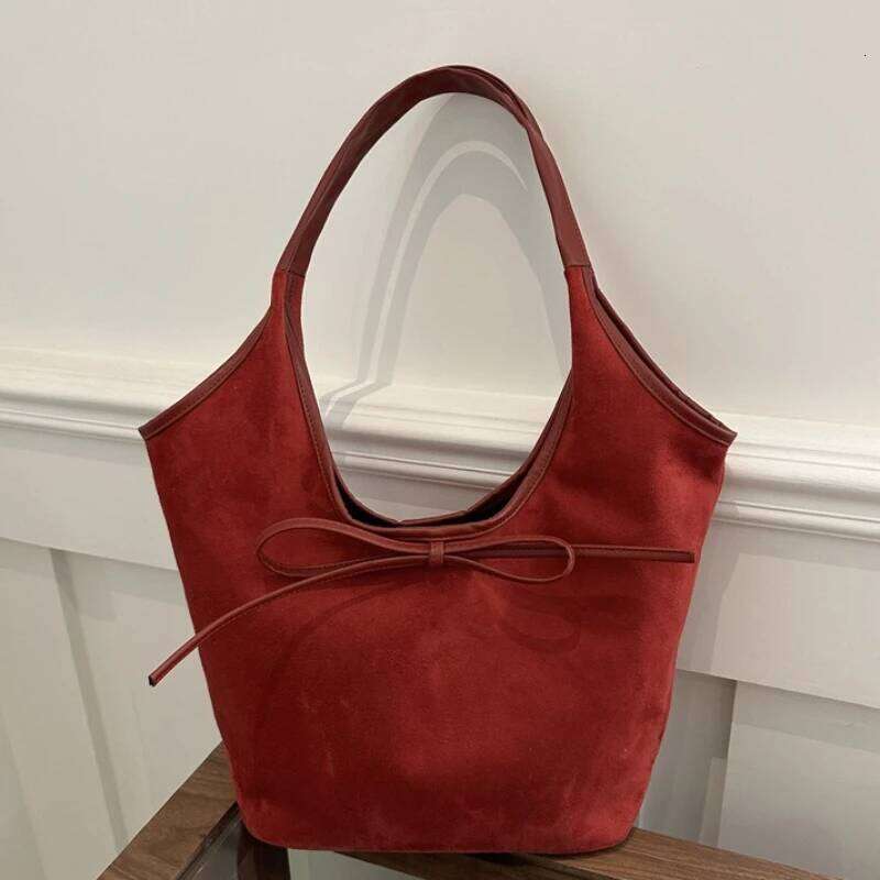 French Retro Bow Underarm Shoulder New Large Capacity Casual Bucket Bag, Frosted Texture Hand-held Women's Bags Y260205